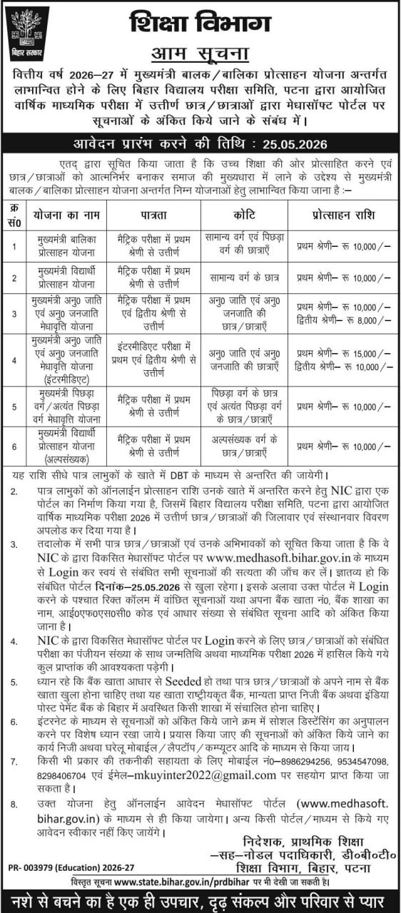 Bihar Board 10th Scholarship Payment Status 2026