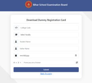 Bihar Board 12th Dummy Registration Card 2027