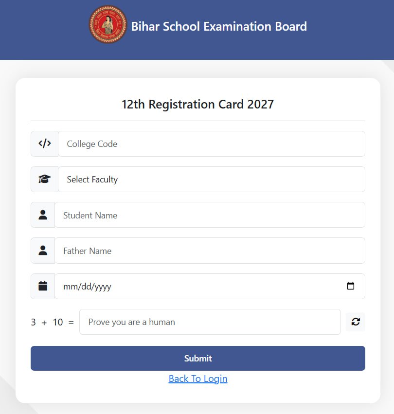 Bihar Board 10th 12th Original Registration Card 2027