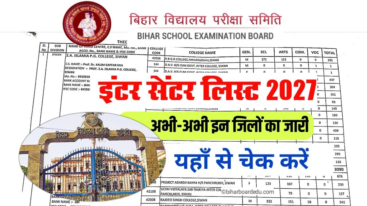 Bihar Board 12th Exam Center List 2027
